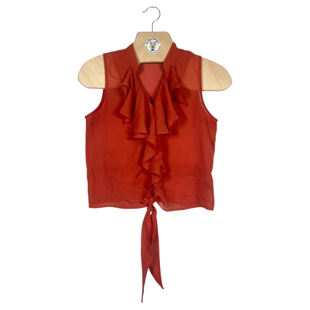 Mine Sheer‎ Ruffle Tie Front Blouse Coral Sleeveless Y2K Small